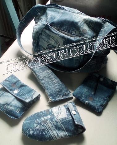 Sac en jean et ses accessoires faite une juppe recyclee 4